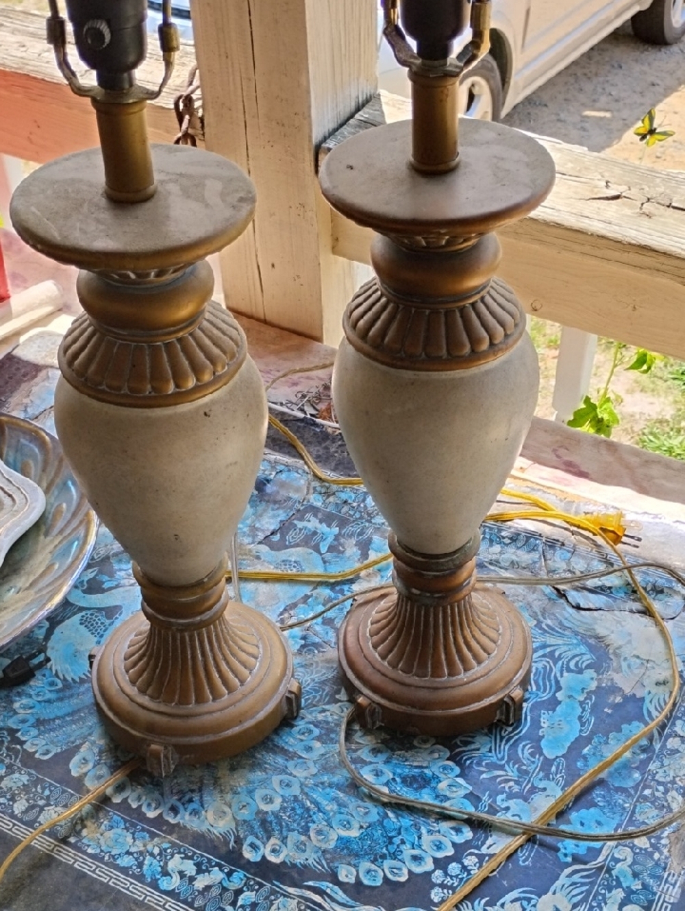 Classic Brass and Cream Table Lamp Pair - Unbranded